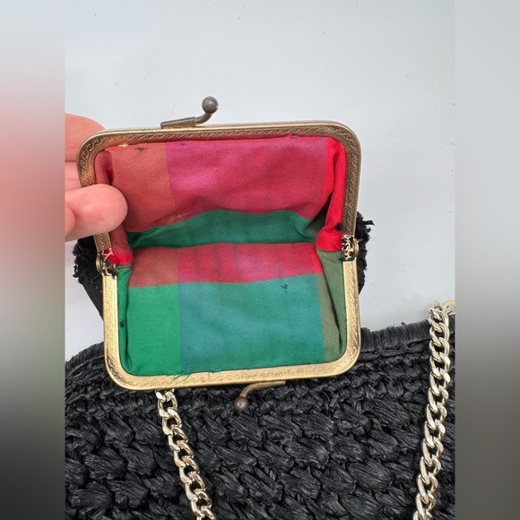 VTG Dayne Taylor Black Woven Rafia Purse Handbag Kisslock Bag 50s - 60's Japan - Picture 5 of 6